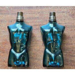 Jean Paul Gauler Vtg Male Torso Bottles 6.25" Empty Set Blue Collectable Decor